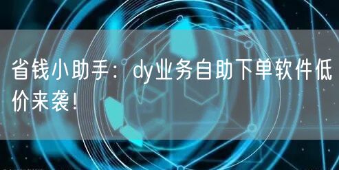 省钱小助手：dy业务自助下单软件低价来袭！